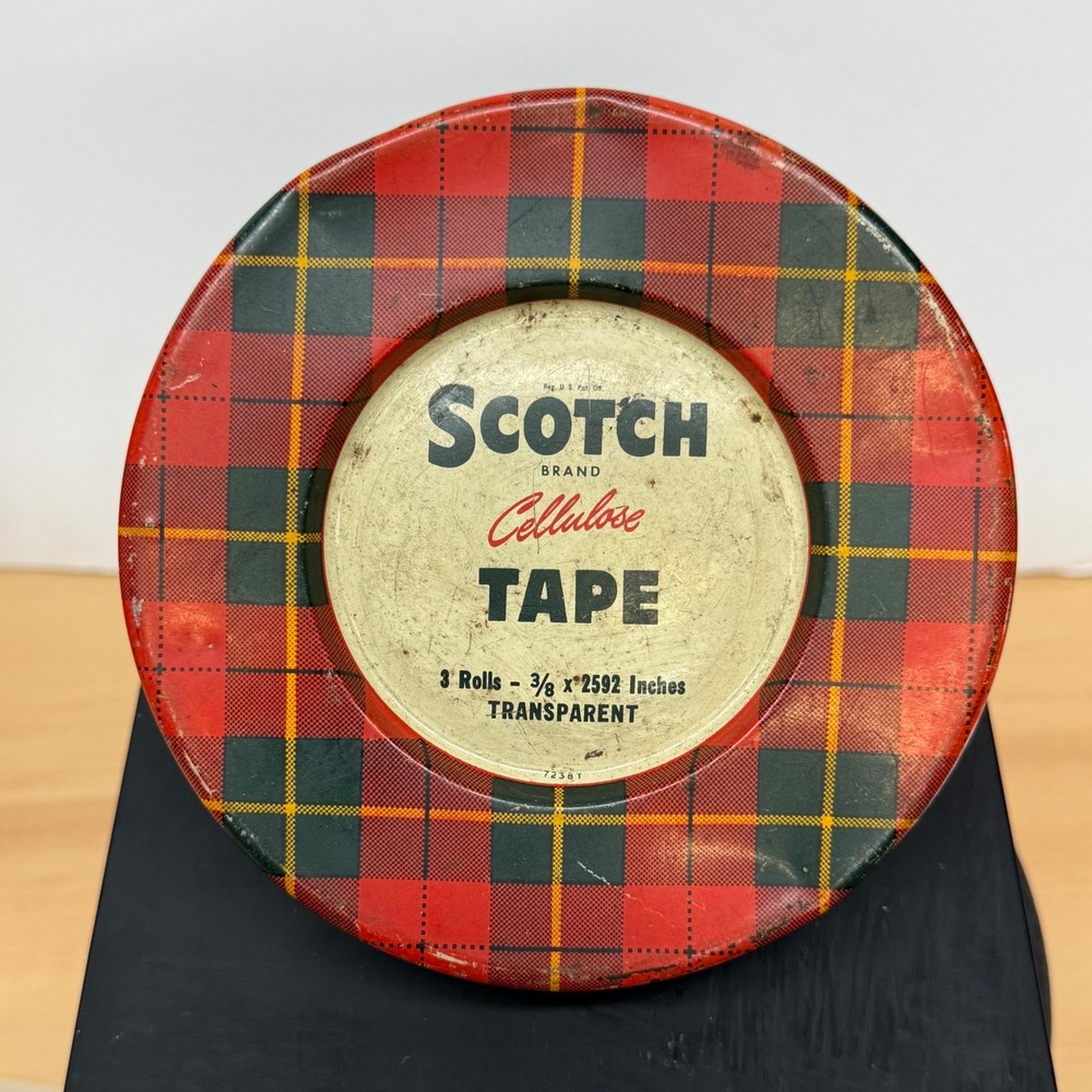 Vintage Scotch Brand Cellulose Tape Tin Plaid 3M Minnesota Mining Mfg Co USA 5"